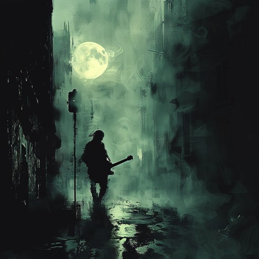 This instrumental blues rock track captures a deeply sinister and haunting atmosphere through its gritty guitar riffs and eerie ambient soundscapes. The music builds tension and makes listeners feel like they're inside a spooky, dimly lit bar at the dead of night.