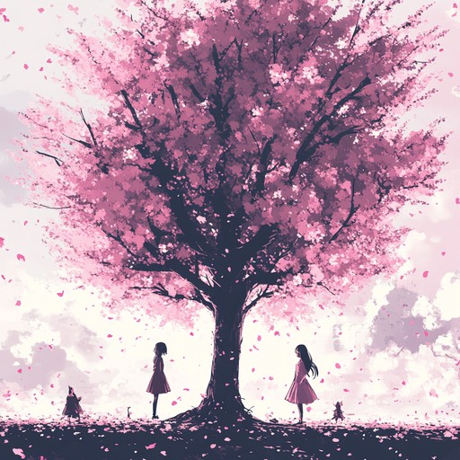 An elegantly crafted piano and orchestral arrangement, channeling the tender emotions often portrayed in anime's serene moments. The music serves as an ode to the ethereal beauty and fleeting nature of sakura petals, wrapping listeners in a gentle embrace of nostalgia and peace.