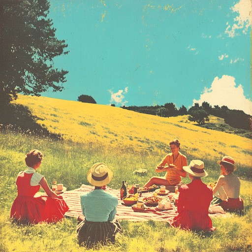 A lively instrumental capturing the joyful spirit of vintage meadow picnics, featuring cheerful melodies and nostalgic tones