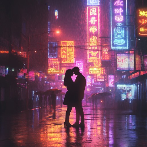 An enchanting instrumental synthpop composition that evokes the warm glow of neon lights reflecting on the wet streets of a bustling city at night. The melody captures the essence of romantic connections and nostalgic memories, blending lush synth textures with a pulsating beat that resonates with the heart's rhythm.