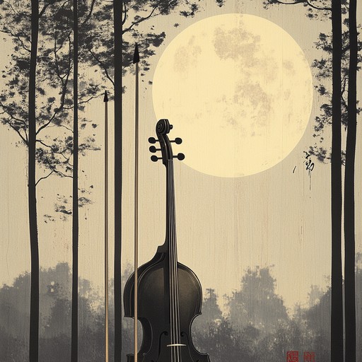 As the night deepens, the gentle yet sorrowful strains of the erhu weave through the trees, embodying the soul of the ancient forest wrapped in moonlight. The music builds with a growing sense of both beauty and unease, culminating in a climactic swell that feels both triumphant and tragic.