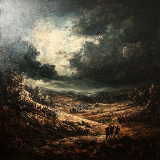 This track evokes the grandeur and drama of ancient mythical battles. Incorporating traditional instruments with modern symphonic techniques, it aims to transport listeners to a time of legendary heroes and epic confrontations. A powerful brass section leads the charge, supported by a full orchestra and heavy percussion to create a sound that's both ancient and timeless. The piece uses dynamic crescendos and a mixed tempo to evoke feelings of power and nostalgia.