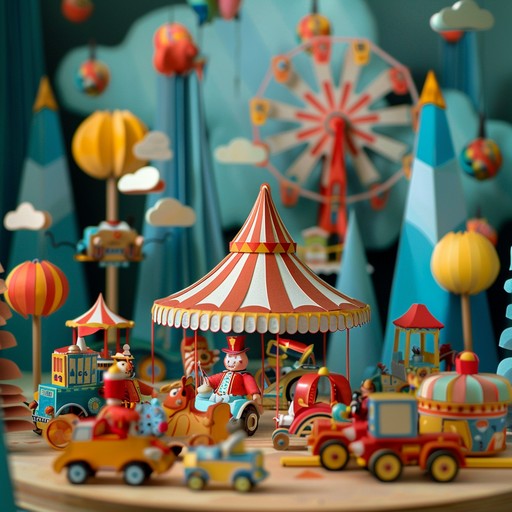 Imagine a whimsical parade with a circus like atmosphere, where toy instruments like marimbas, xylophones, and harmonicas come to life. This delightful track features bouncy rhythms, festive melodies, and playful harmonics, creating an uplifting and festive ambiance perfect for absurd and light hearted moments. The instrumentation gives a feeling of a child’s toybox suddenly becoming animated, marching in a cheerful parade with a jovial circus band leading the way.