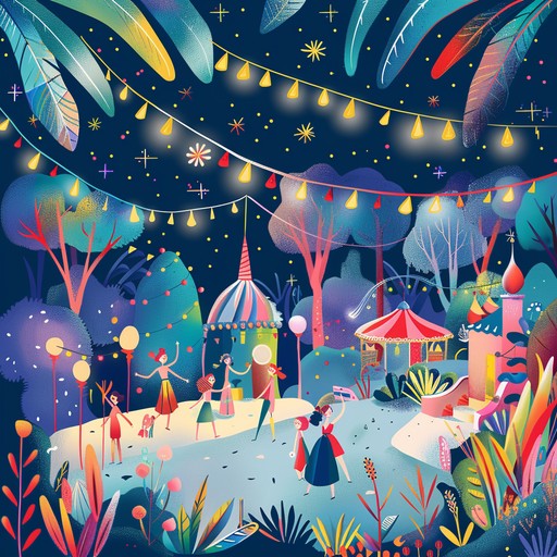 This track features playful melodies with lush, whimsical soundscapes. It includes captivating beats and quirky rhythmic elements, creating a lively and enchanting atmosphere for a garden party. The track is vibrant, upbeat, and irresistible, ensuring listeners are transported to a magical, festive world.