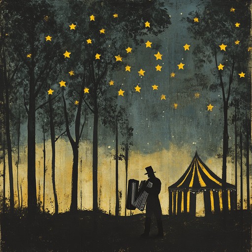 Step into a realm where the moon's glow illuminates an otherworldly circus, where each note from the accordion brings to life tales of moonlit revelry and supernatural charm.