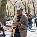 bright sax solo in vibrant cityscape