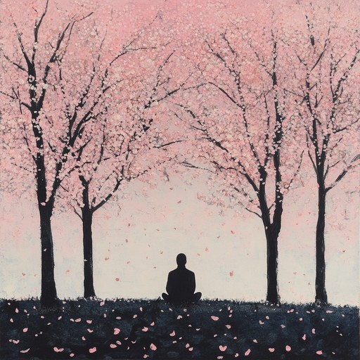 A gentle, soulful minimalist composition that captures the serene atmosphere of sitting under blooming sakura trees, with delicate, plucked strings conveying a sense of peace and introspection.