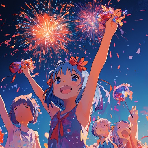 Imagine a triumphant moment in an anime where the heroes have just overcome a great challenge and are celebrating their victory. The music should be energetic and uplifting, featuring a blend of traditional japanese instruments with modern pop sensibilities. The melody should be catchy and memorable, evoking feelings of joy and triumph.