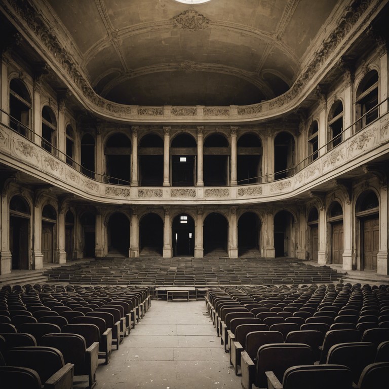 This composition explores the echoing silence and whispering spirits of a once grand opera house that now sits abandoned. The haunting melody carried by a solo violin creates a chilling yet beautiful soundscape, reminiscent of forgotten tales and long lost dreams. The piece invites listeners into a world where the past and present blend, and every soft note reverberates with the stories of its ancient walls.