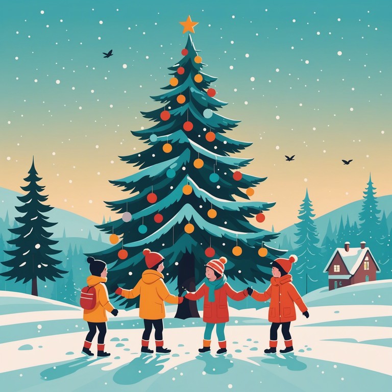 A joyful, energetic instrumental track that captures the essence of a festive celebration through vibrant melodies and rhythmic beats. Perfect for evoking the excitement of a holiday season among children and families.