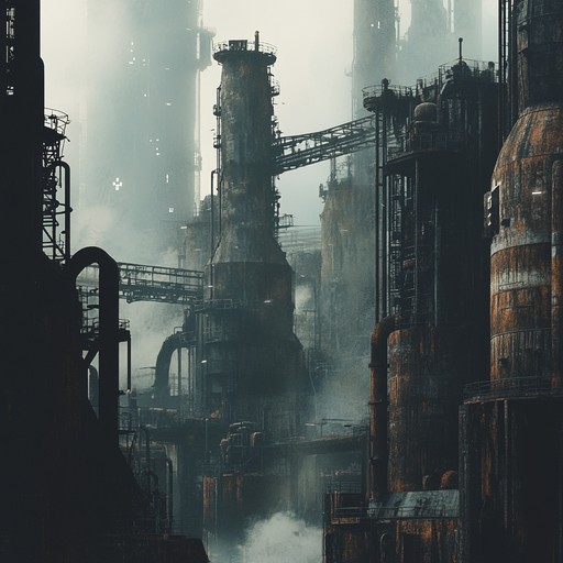 A frenetic instrumental track blending industrial techno beats with intense nu metal guitar riffs. The soundscape immerses the listener in a dystopian urban environment filled with chaotic energy and dark undertones.