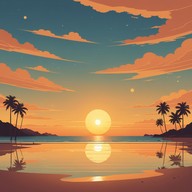 relaxing nostalgic beats, sandy beaches, sunset hues