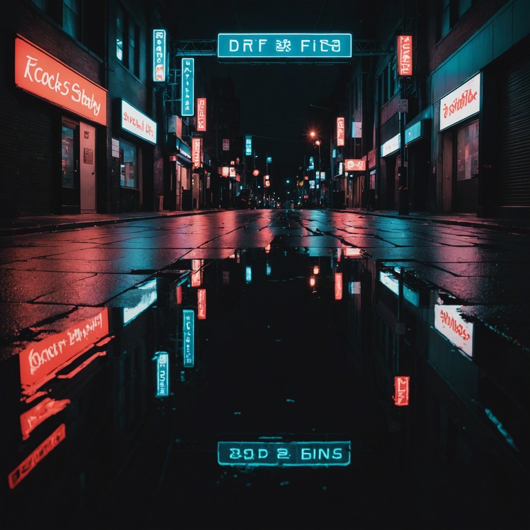 Imagine an urban landscape late at night, illuminated by the fluorescent glow of neon signs and street lights reflected on wet asphalt after a sudden rainstorm. The music captures the essence of a restless, bustling city with an underlying tension that hints at the unknown lurking in the shadows.