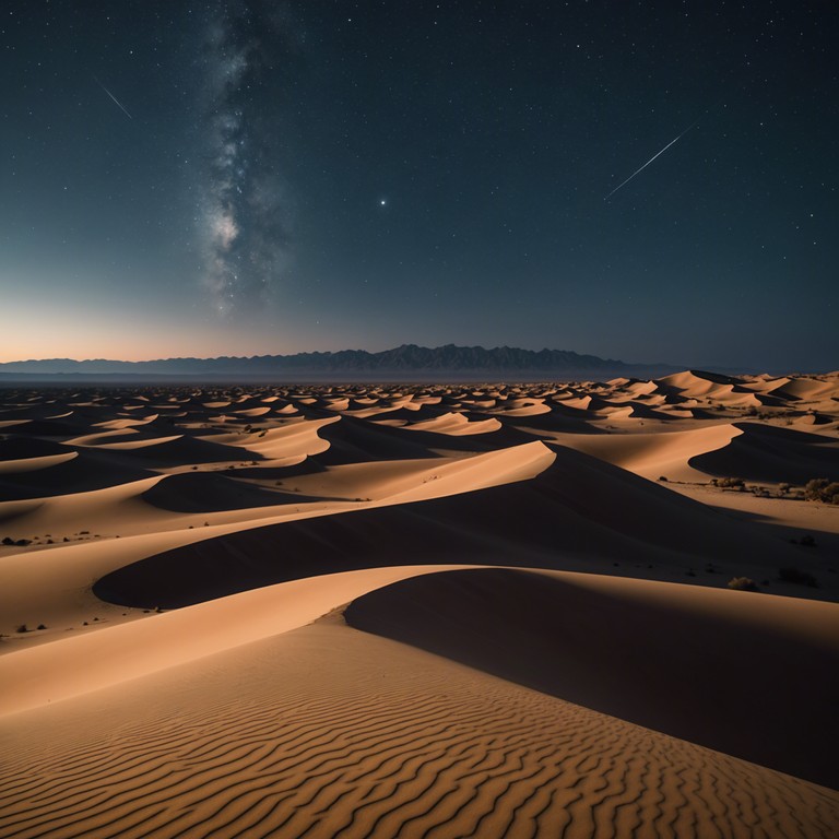 A hauntingly beautiful composition, desert winds whisper blends ancient middle eastern flute melodies with modern ambient synthesizer pads, creating a bridge between the old world and the new. The track journeys through a mystical landscape, echoing the vastness of the desert night sky.