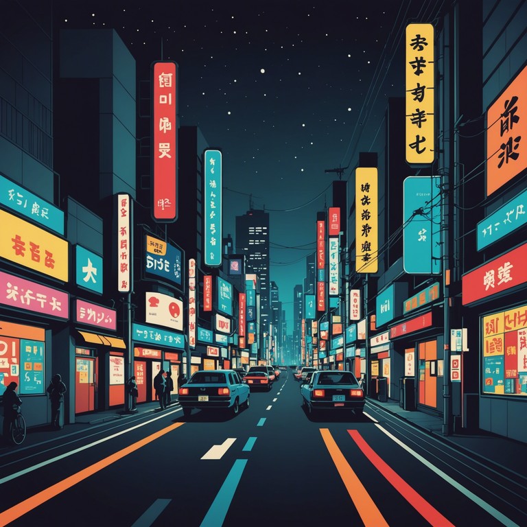 This alternative version maintains high energy with bouncy synth patterns, lightly incorporating traditional japanese instruments to paint a joyful, hopeful picture of tokyo nightlife.