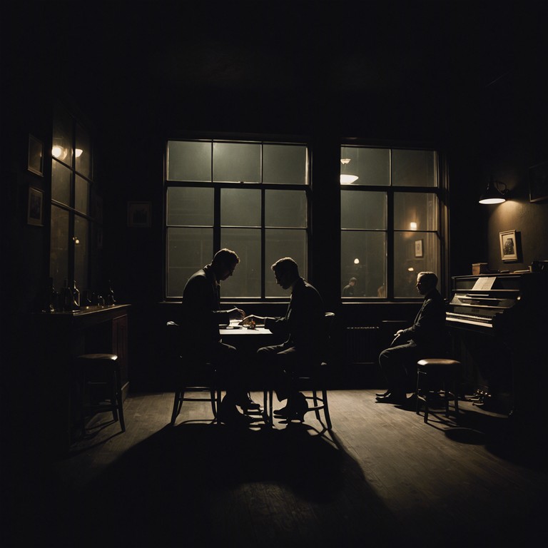 This track captures the essence of a shadowy, prohibition era jazz club where mystery and suspense hang as heavily as the smoke in the air. The song utilizes reverb heavy piano solos to create an atmosphere that's both nostalgic and slightly unsettling