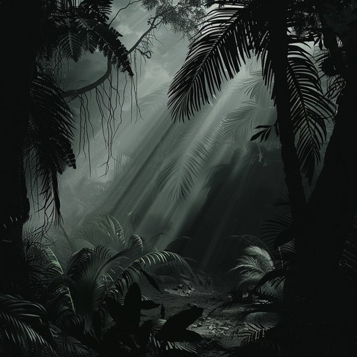 Venture into the unknown depths of a tropical jungle where ominous drumbeats echo through dense foliage. Eerie whispers and dark, electronic textures blend with natural sounds, crafting a foreboding and immersive soundscape that keeps listeners on edge.