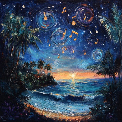 A captivating instrumental piece intertwining hypnotic latin rhythms and soothing melodies, guiding listeners on a serene nocturnal journey along tropical shores beneath the stars.