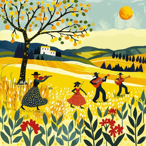 A vibrant and bubbly instrumental piece, featuring dynamic fiddles and rhythmic guitar strumming, capturing the festive spirit of brazilian countryside life. The melody playfully dances, transitioning through energetic tempos, evoking images of joyous celebrations and rustic dance floors.