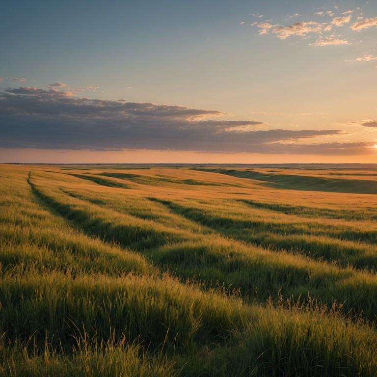 This instrumental forms an intimate landscape of the expansive american prairie at dusk, where the tranquil solitude of nature blends harmoniously with human struggles and aspirations. The tune uses soft guitar melodies to echo the vast, open fields and the serene, reflective mood of a sunset fading into twilight.