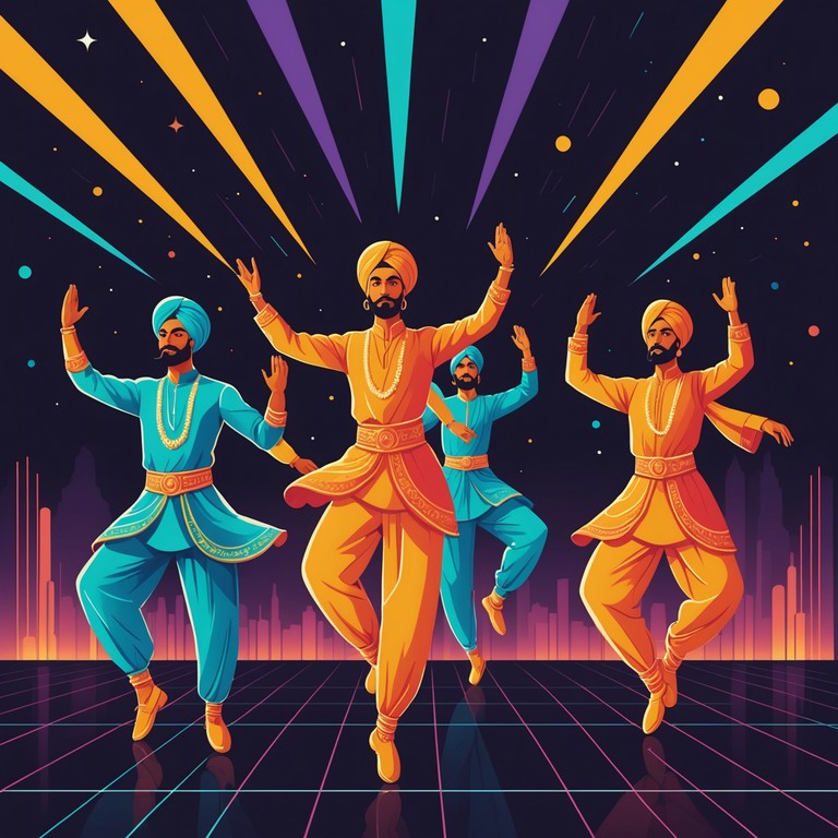 This composition brings alive the vibrant dance floors of punjab with an electronic twist, infusing traditional bhangra music with powerful electronic beats to create a high octane dance track that resonates with both young and old.