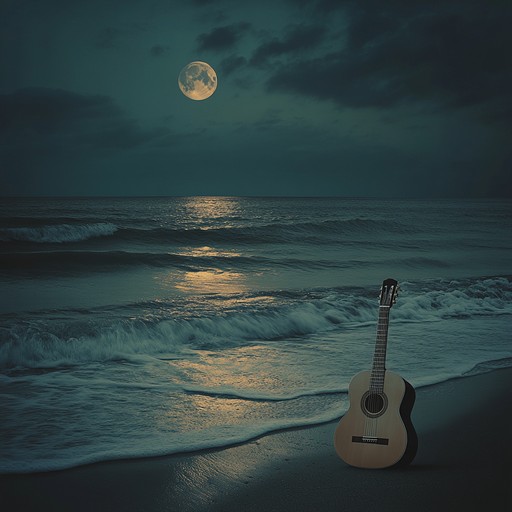 Enjoy a harmonious bossa nova piece that paints a picture of a romantic night by the seaside, illuminated by the distant glow of city lights. Gentle acoustic guitar strumming and quiet percussions create a captivating, dreamy mood.