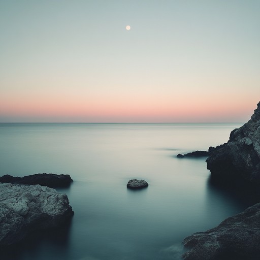 A serene electronic composition with soothing synth layers and gentle rhythmic undertones, emulating the calmness of waves and the tranquility of a seaside evening