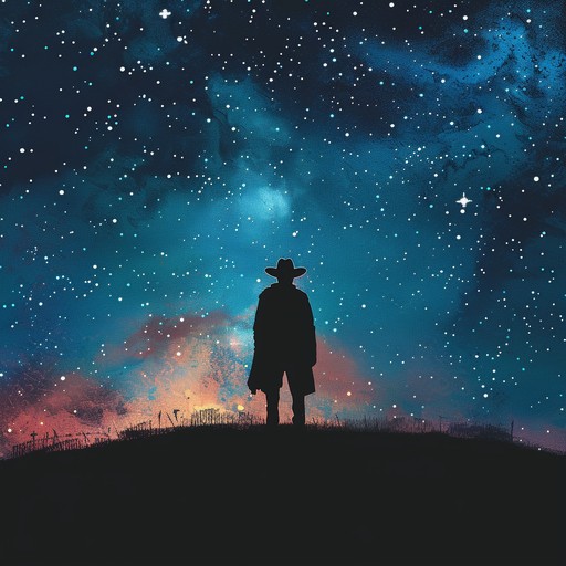 Imagine a vast prairie under a sky filled with stars. Merge traditional country banjo rhythms with ethereal synth sounds to create an otherworldly feel, blending the simple life with the cosmic unknown.