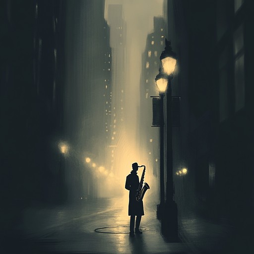 A moody blend of jazz improvisation and house beats, creating an atmosphere of suspense in a noir inspired urban setting