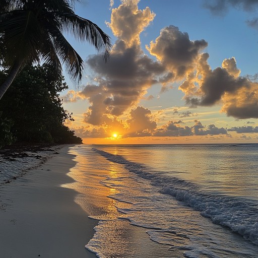 Transport listeners to a serene tropical island sunset with dreamy calypso rhythms, gentle steel pan melodies, and a soothing, tranquil atmosphere, perfect for relaxation and daydreaming