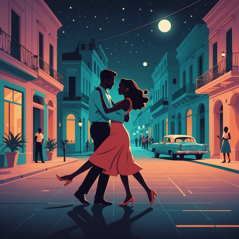 As the night deepens in havana, the music’s slow, suggestive conga beats embody the warmth and passion of a cuban romance, weaving a tale of longing and intimacy with every note.