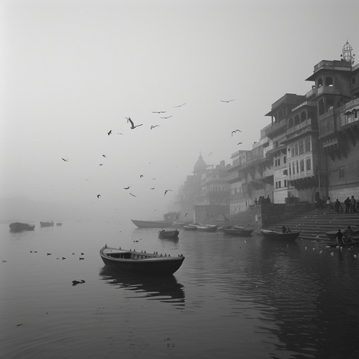 Immerse in the mystical sounds of a serene evening by the ganges with the ambient blend of sitar drapes over soft rhythms and distant chants. Creating a spiritual and introspective aura, ideal for meditation or quiet reflection