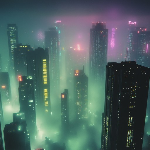 A suspenseful track with haunting synths and pulsating beats that transport listeners to a dark, neon lit urban landscape, embodying the anxiety and tension of a futuristic cityscape.