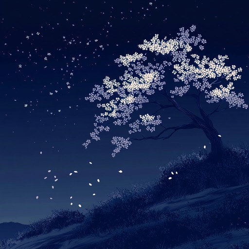 A gentle instrumental capturing the calmness of a moonlit night among cherry blossoms, with soothing melodies that reflect the tranquility of a starlit sky, inviting listeners to a serene meditative state.