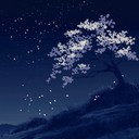 calming instrumental under starlight, cherry blossoms in the breeze