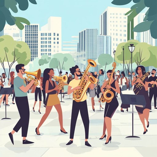 A high energy jazz piece embodying the vibrant hustle and bustle of a cityscape. It includes spirited saxophone sections, quick beats, and colorful harmonies that transport listeners to an urban jungle.