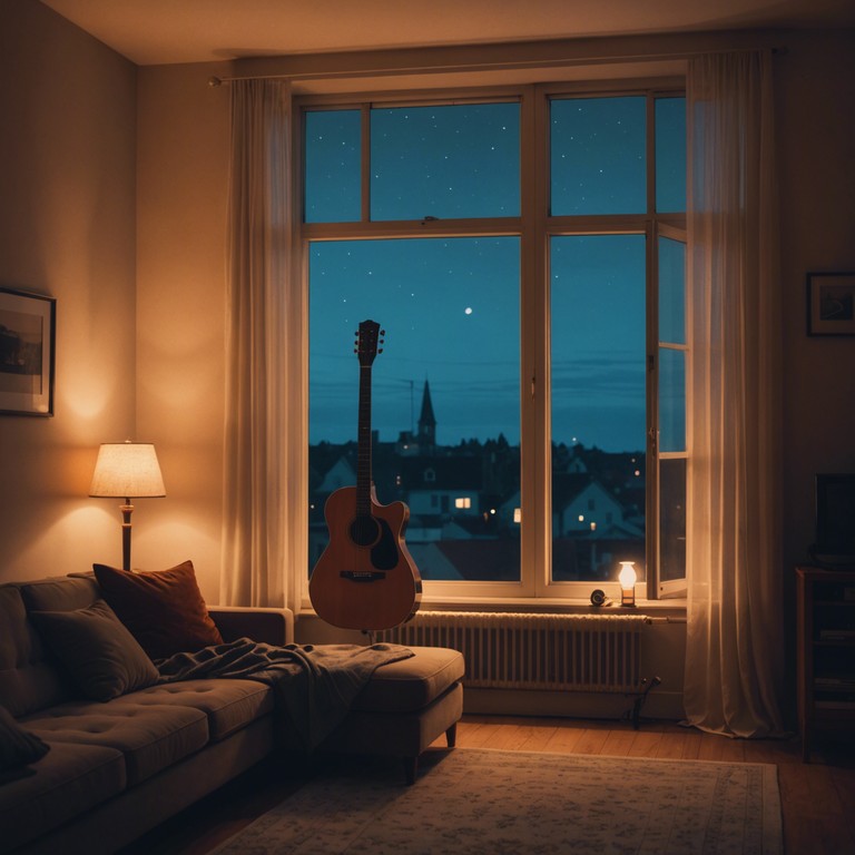 Echoes in the shadows captures the essence of solitude and tranquility under a starry sky, with each note from the classical guitar enhancing the feeling of being at one with the night. It's a reflective piece that harmonizes well with moments of personal introspection or close, tender encounters.