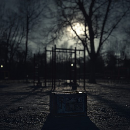 An instrumental piece that combines innocent children's melodies with eerie, menacing undertones to create a haunting atmosphere. The music box weaves playful notes with dark, unsettling harmonies, evoking the feeling of a ghostly presence in a deserted playground at night.