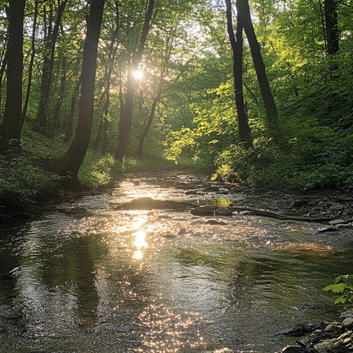 Imagine a serene stream meandering through a sunlit forest, the soft murmur of water cascading over stones soothing the soul. This piece will capture the quintessence of peace and gentleness, ideal for relaxation and meditation.