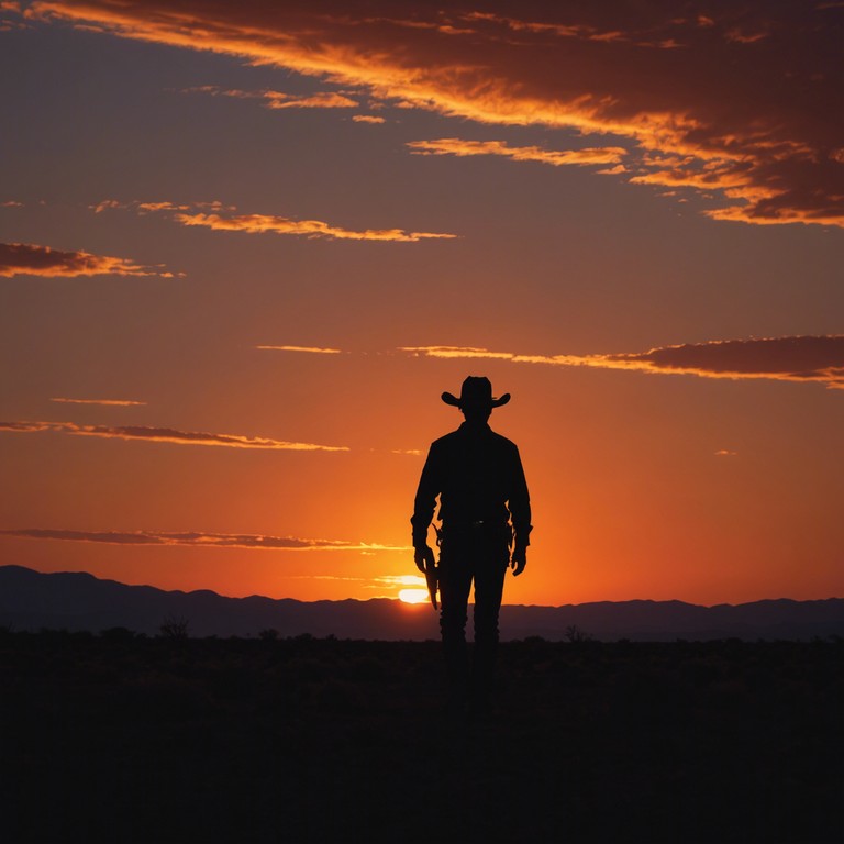 Imagine a vast, open desert painted with the deep hues of sunset. The song captures the essence of the wild west with a contemporary edge, reflecting the solitude and mystique of a cowboy riding into the distant horizon. The music builds a sense of adventure and nostalgia, harmonizing the rustic charm of the old with the spirit of the new.