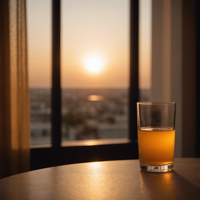 As the sun sets, casting a golden glow, a couple finds comfort in the embrace of soft piano chords, their whispers mingling with the melody. An ambiance of love and warmth fills the room, reflecting the beauty of a quiet, romantic evening.