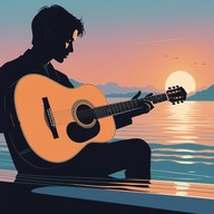 relaxed guitar strums blend with soft ocean sounds