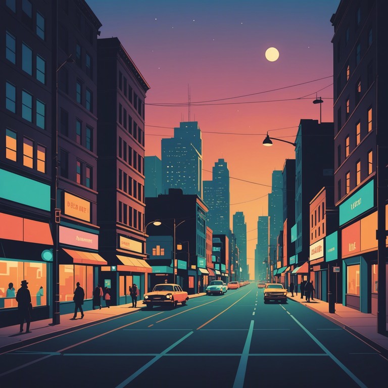 An instrumental piece that merges groovy rhythms with a reflective, thoughtful atmosphere, perfect for a relaxed evening stroll through a bustling cityscape. The track combines jazzy elements with lazy, laid back grooves, creating a fusion that's both soothing and stimulating. The use of a saxophone as the primary instrument adds a touch of classic cool, enhancing the urban vibe.