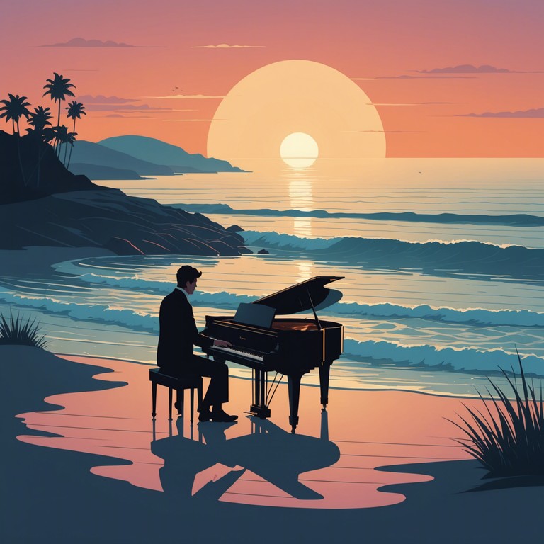 A serene musical journey reflecting a peaceful latin jazz scene, ideal for unwinding after a long day, with soft piano melodies evoking the tranquility of an idyllic evening by the sea.