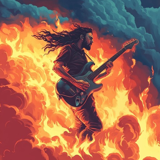 An electrifying instrumental heavy metal piece that combines soaring guitar solos with thunderous drums, creating a passionate and intense musical experience that evokes the raw emotions of love, struggle, and triumph