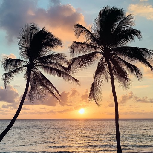 A soothing instrumental calypso piece that transports listeners to tranquil caribbean shores at dusk, with flowing melodies and soft rhythms that mimic gentle ocean waves and rustling palm leaves.