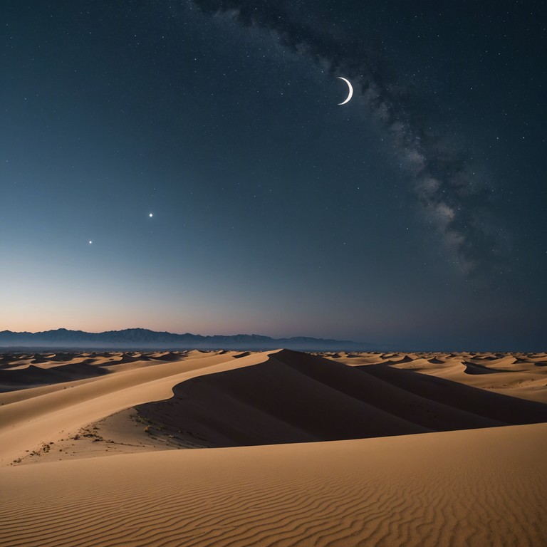 Echoes of ancient dunes transports listeners to a time where sand dunes acted as silent witnesses to the unfolding of eons, with ethereal flute tones wafting over a landscape of deep, resonant synthscapes.