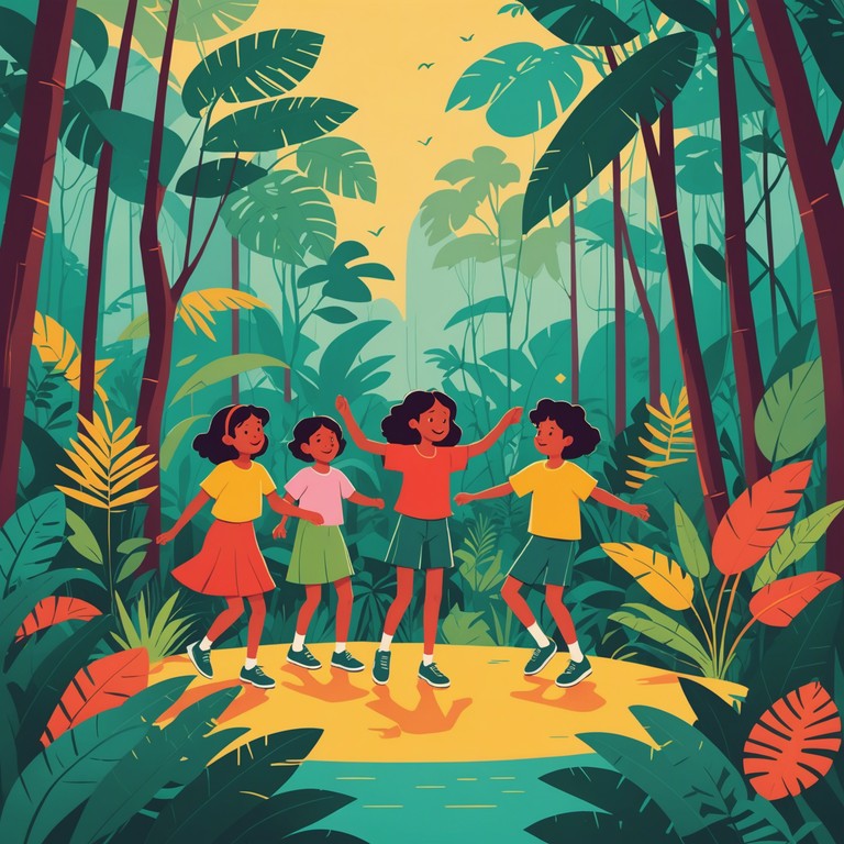 An instrumental track capturing the essence of a joyful kids' adventure in a musical safari environment, featuring energetic rhythms and playful melodies to inspire movement and fun.