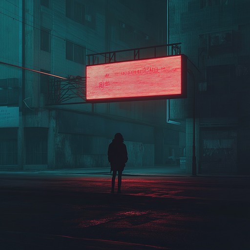 A haunting instrumental track where ominous synthesizer melodies intertwine with a steady, driving electronic beat, evoking the feeling of wandering alone through a dimly lit urban landscape at night.