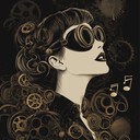 a vibrant cabaret piece blending steampunk elements and clockwork rhythms